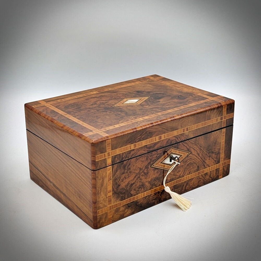 Victorian walnut &  inlaid jewellery box.