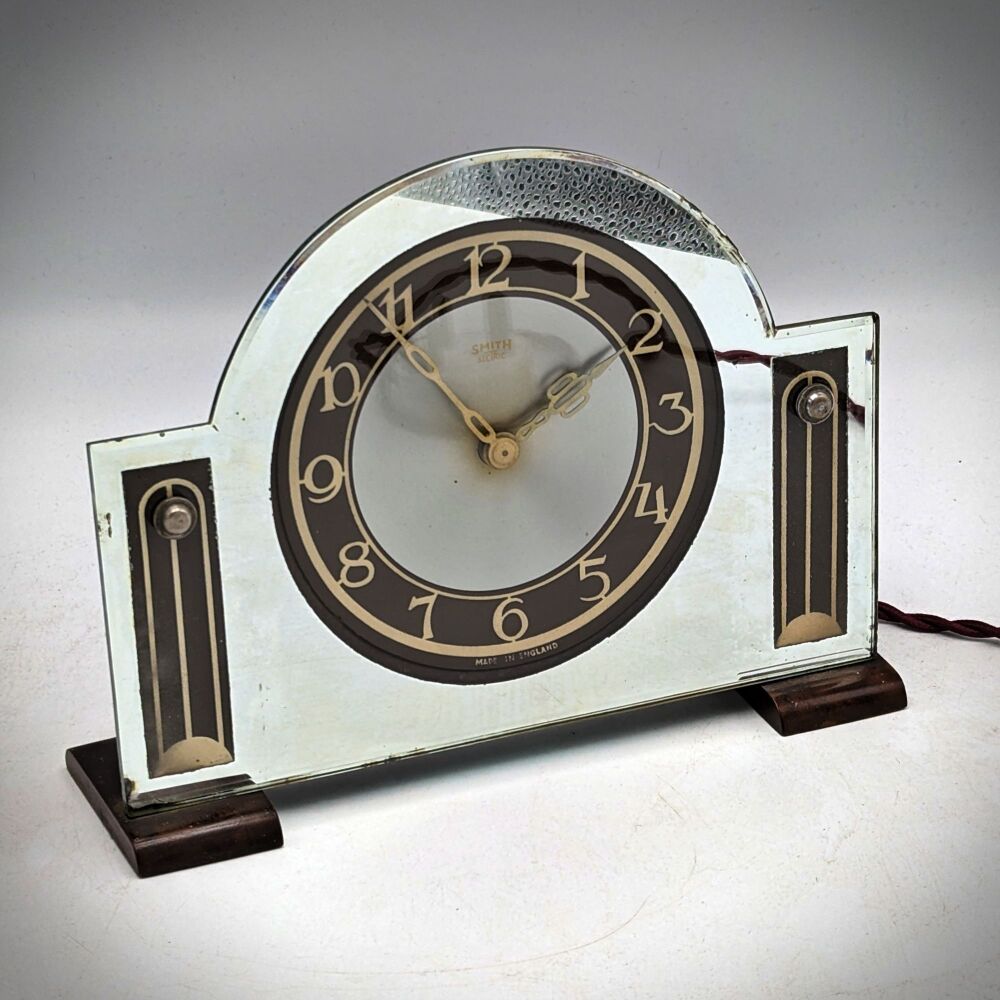 Smiths Art Deco mirrored electric mantel clock.