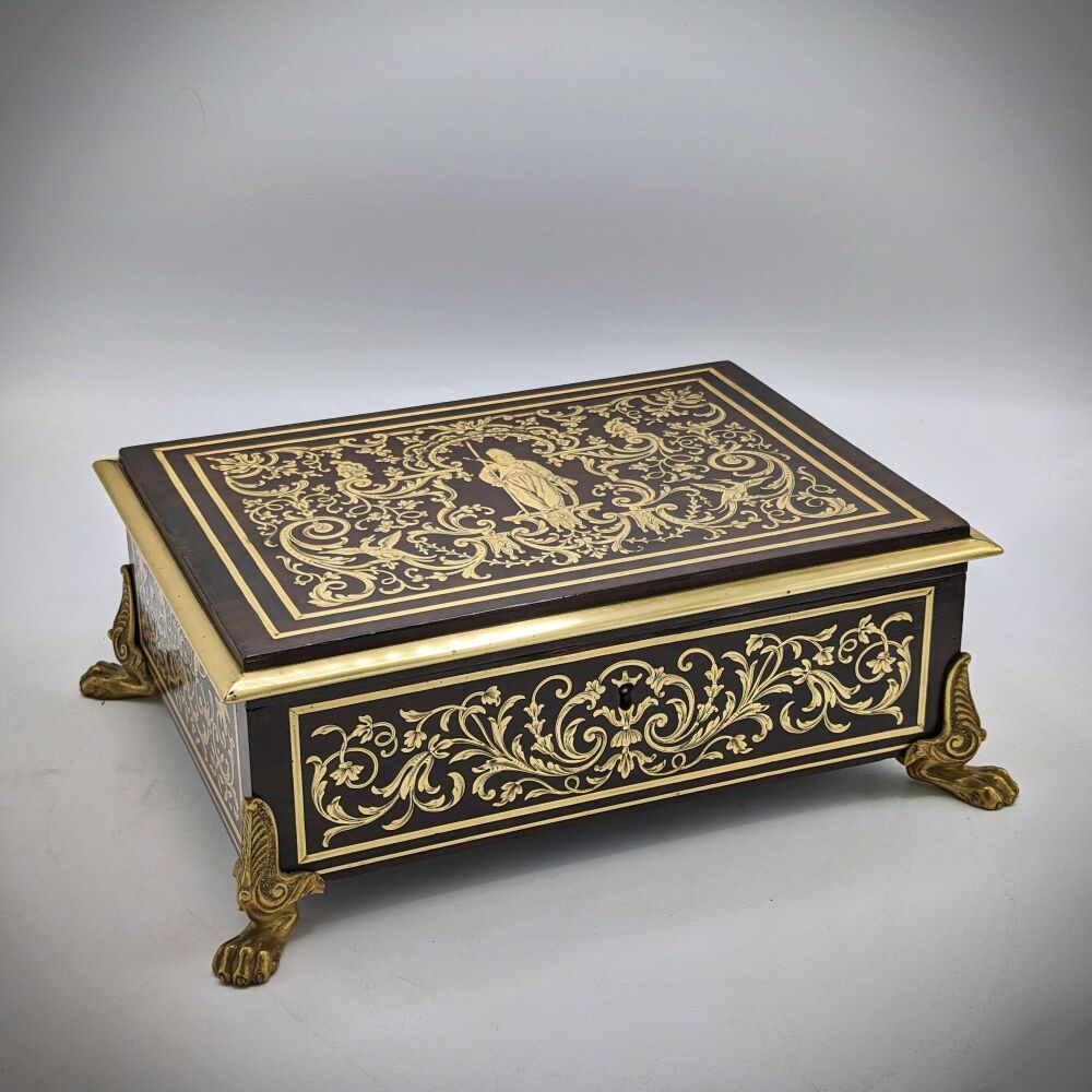 Exceptional large Regency brass inlaid table / jewellery box.