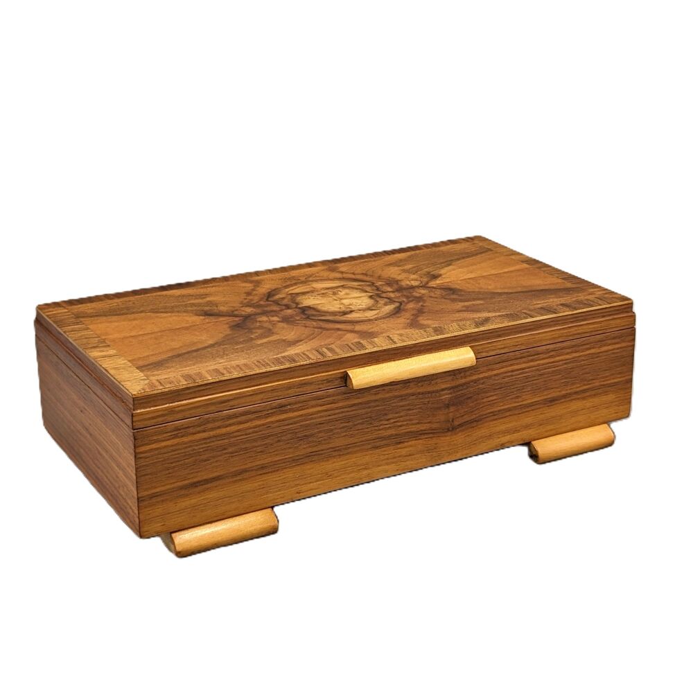 Art Deco figured walnut trinket / jewellery box.