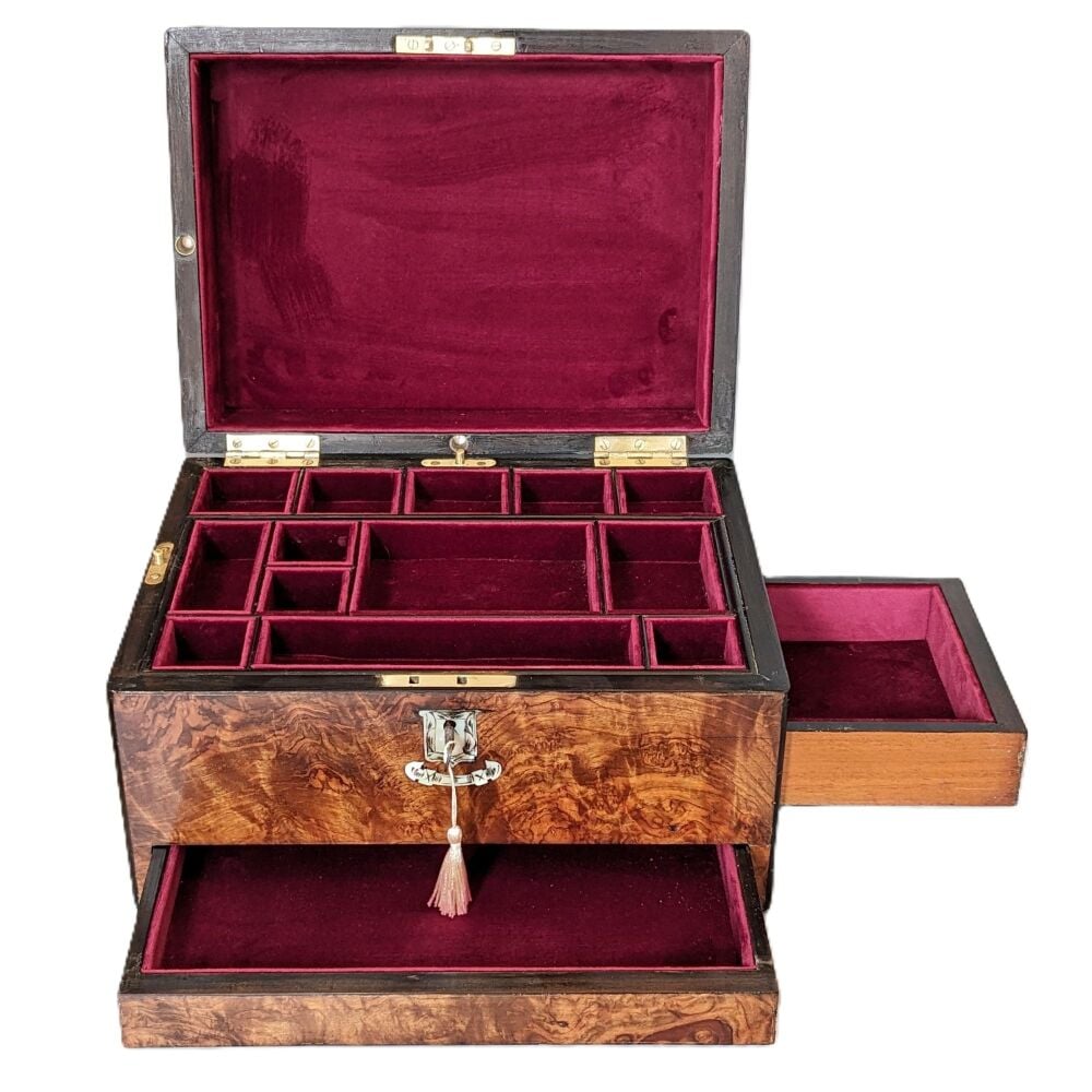 Victorian burr walnut jewellery box.