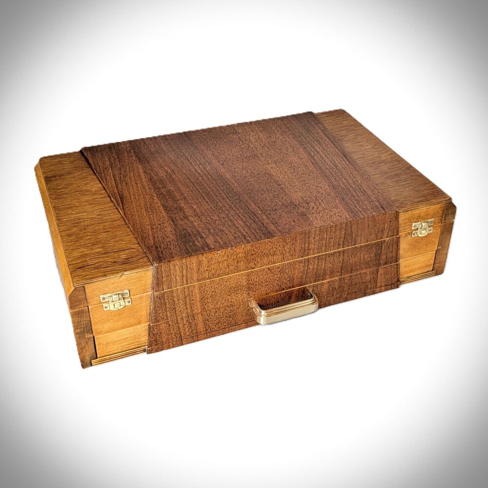 Extra large Art Deco walnut & oak document / table box.
