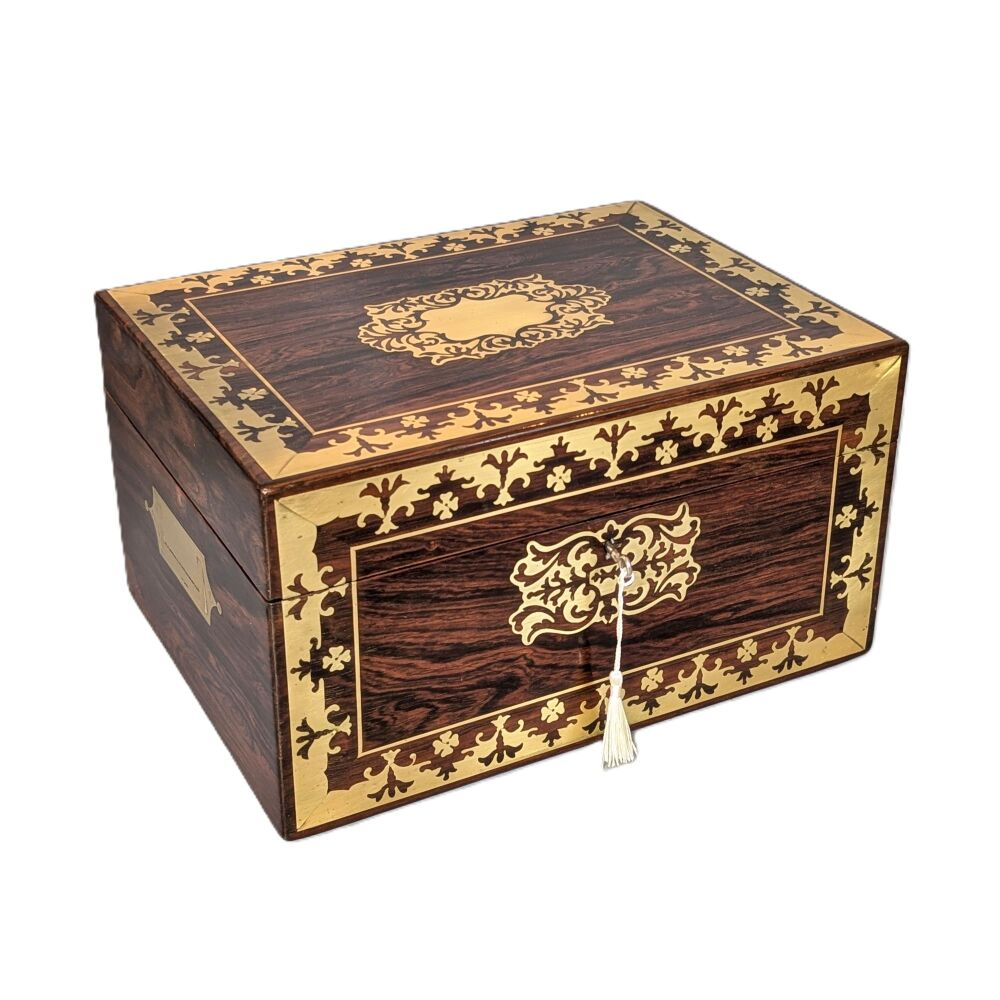 Fine Regency rosewood & brass jewellery / dressing box.