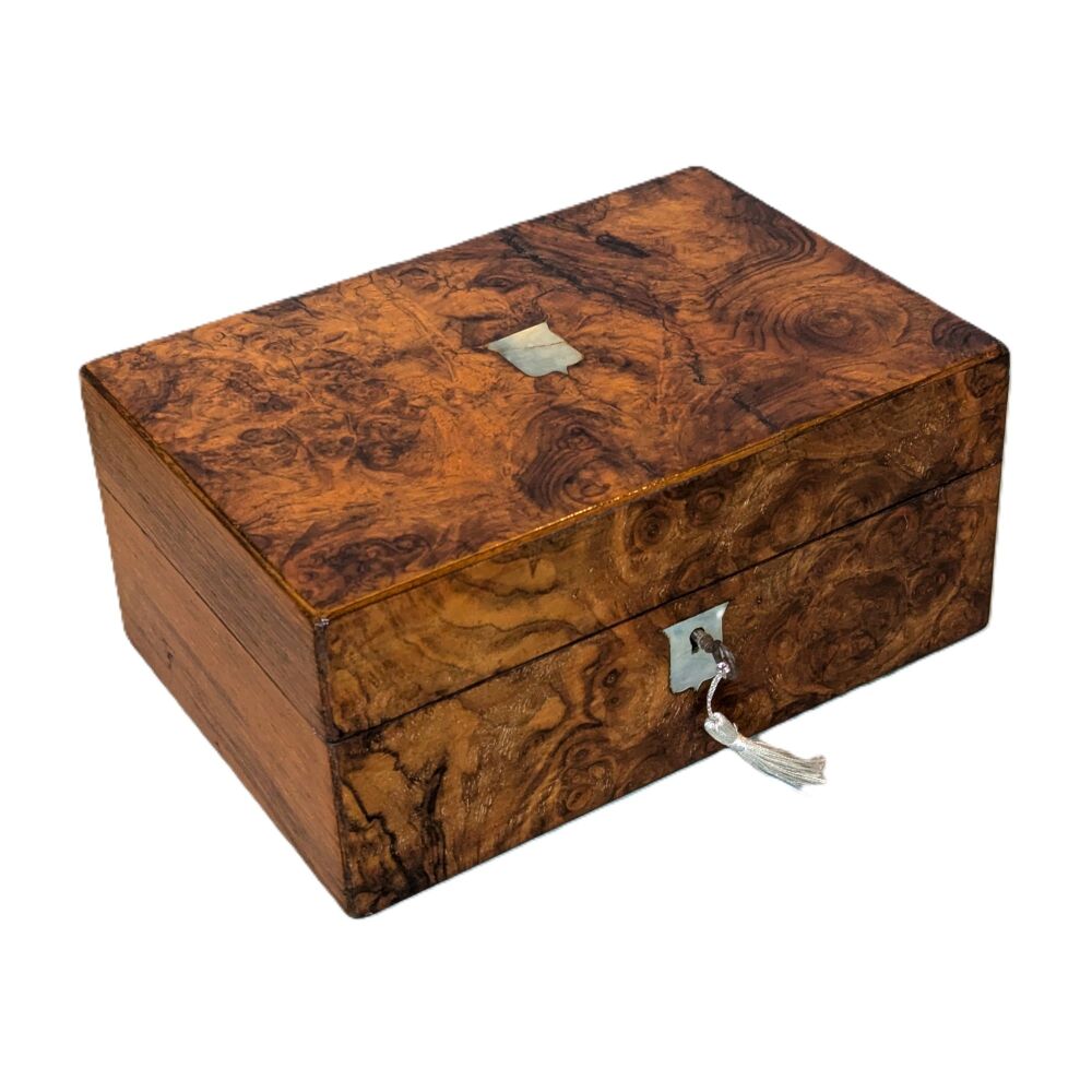 Victorian burr walnut jewellery box