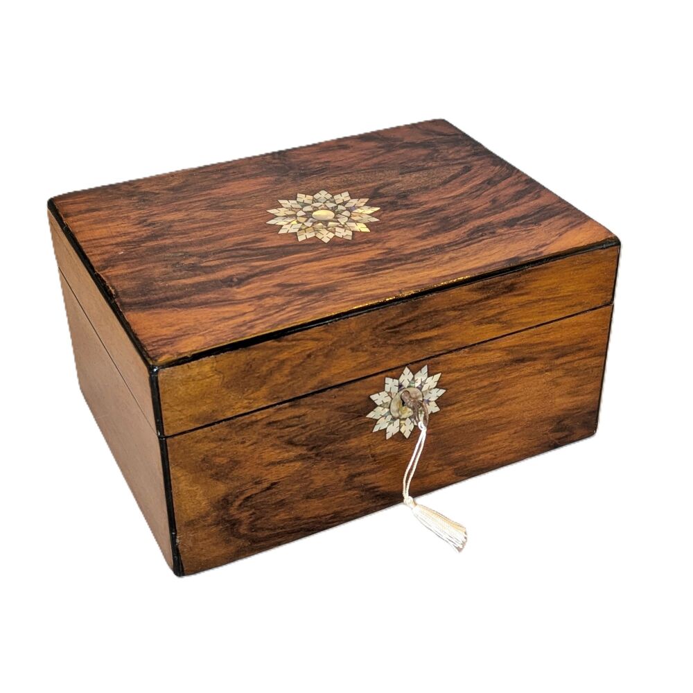 Victorian walnut inlaid jewellery box.