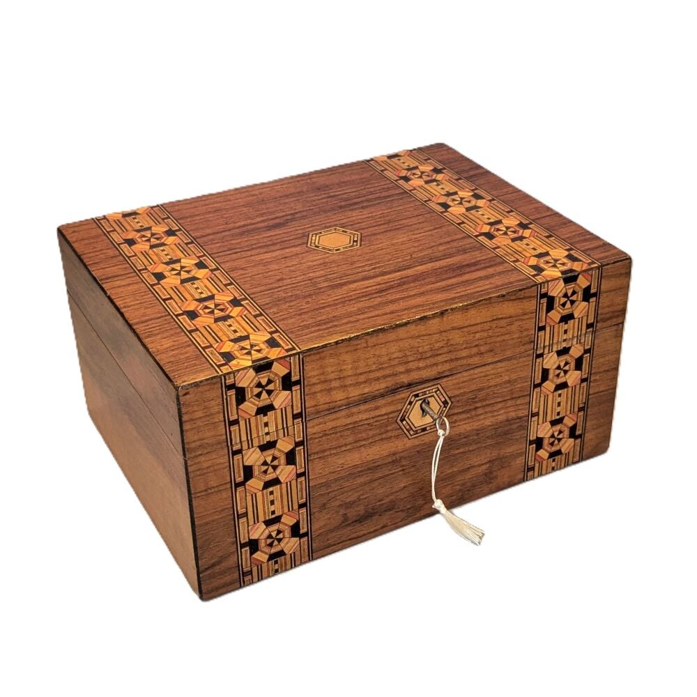 Large Victorian walnut inlaid jewellery box.