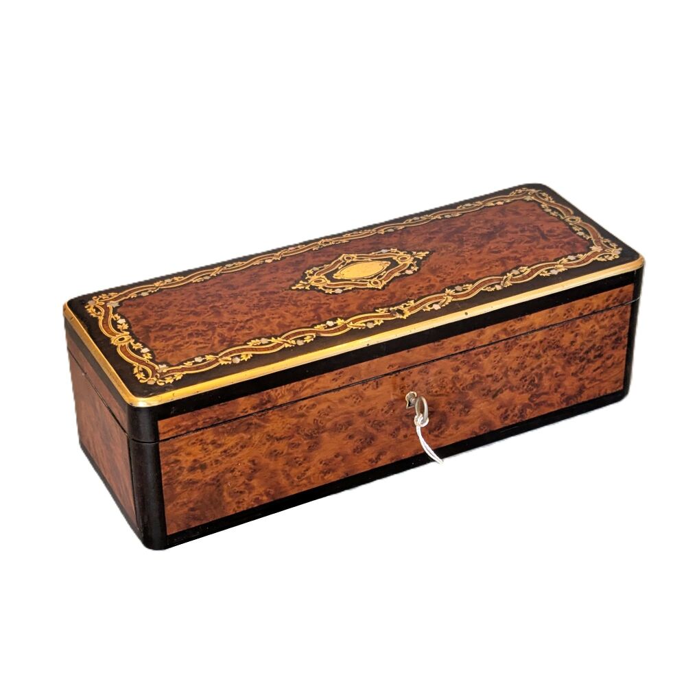 Fine 19th century French amboyna glove box.