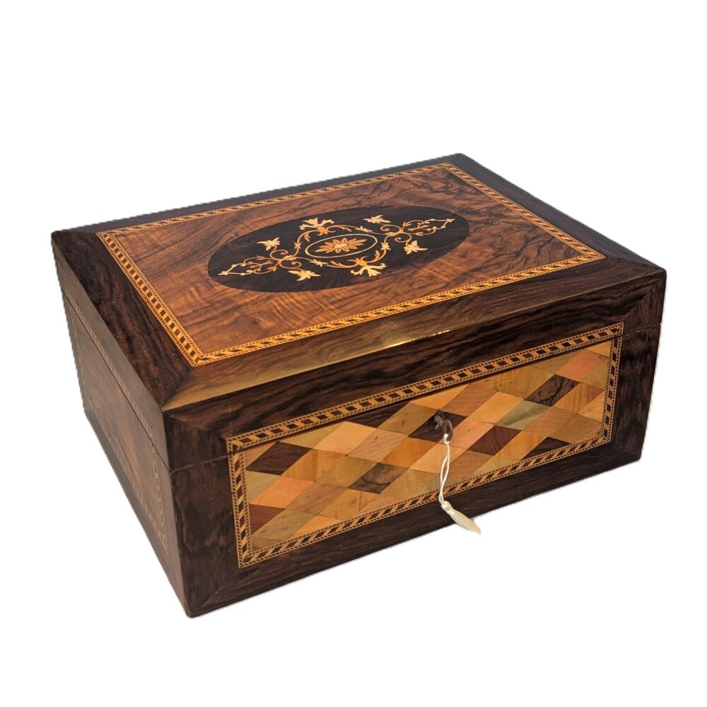 Large Victorian inlaid walnut table / jewellery box