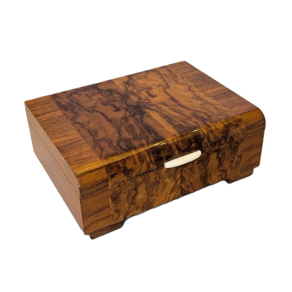 Art Deco figured walnut trinket / cufflink / jewellery box.