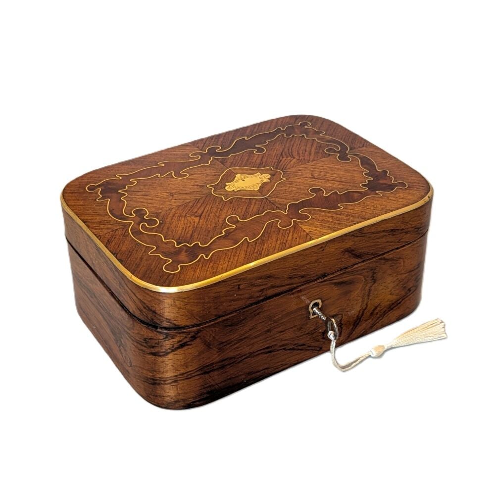 Fine French kingwood & brass inlaid jewellery box.