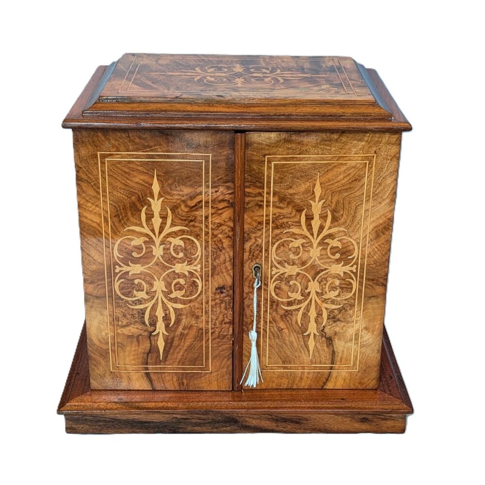 Fine Victorian walnut & inlaid table cabinet.