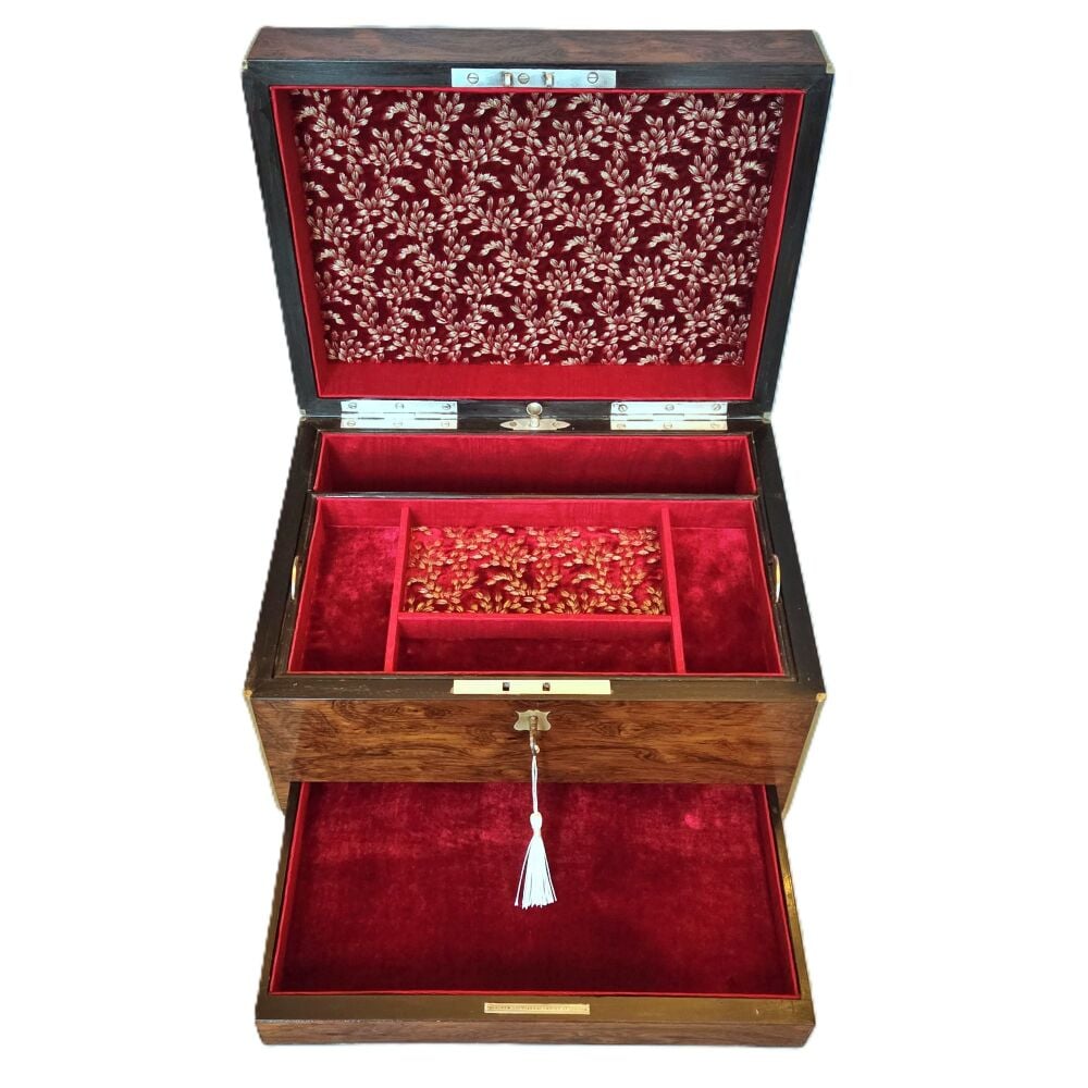 Superb Victorian rosewood jewellery box by Parkins & Gotto.