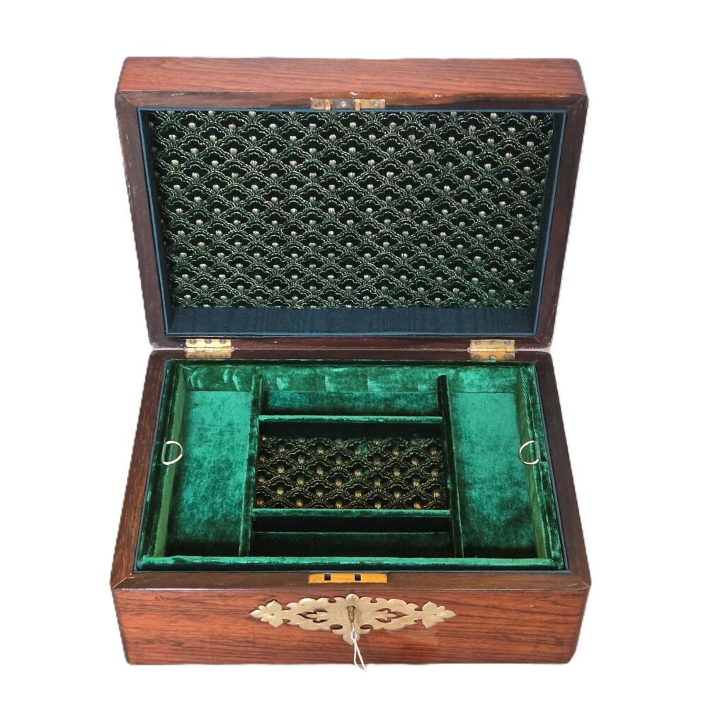 Victorian rosewood & brass mounted jewellery box.