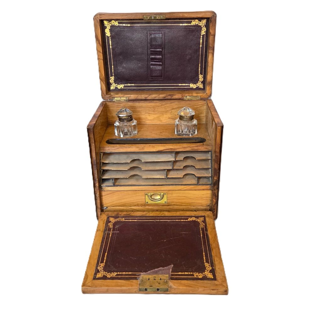 Unusual Victorian olivewood stationery cabinet.