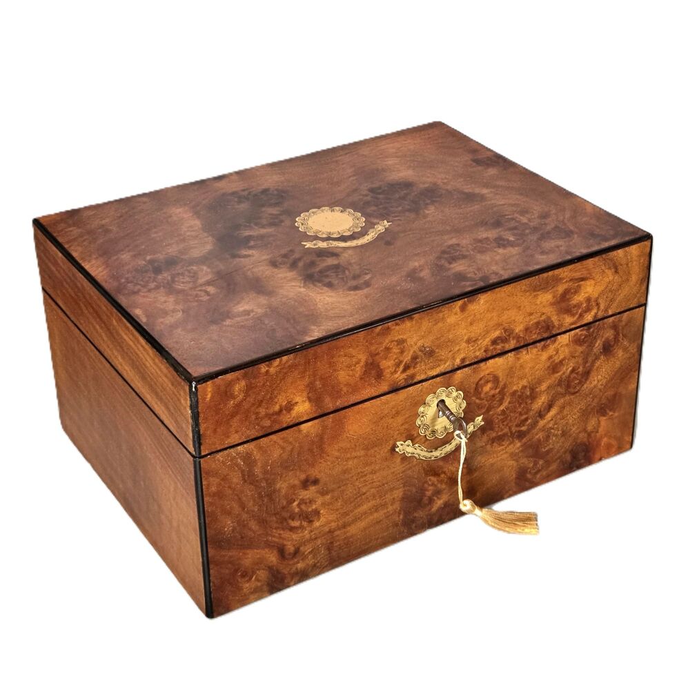 Victorian burr walnut jewellery box.