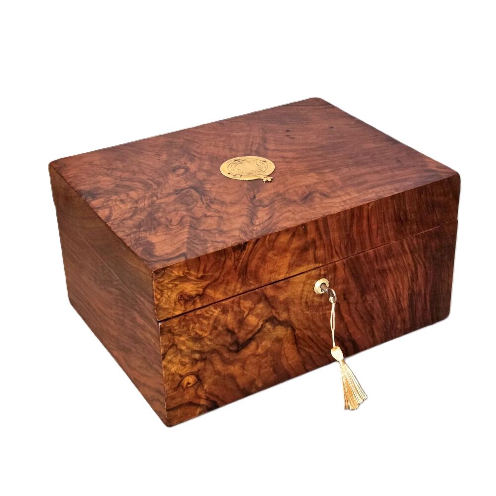 Large  Victorian figured walnut jewellery box.