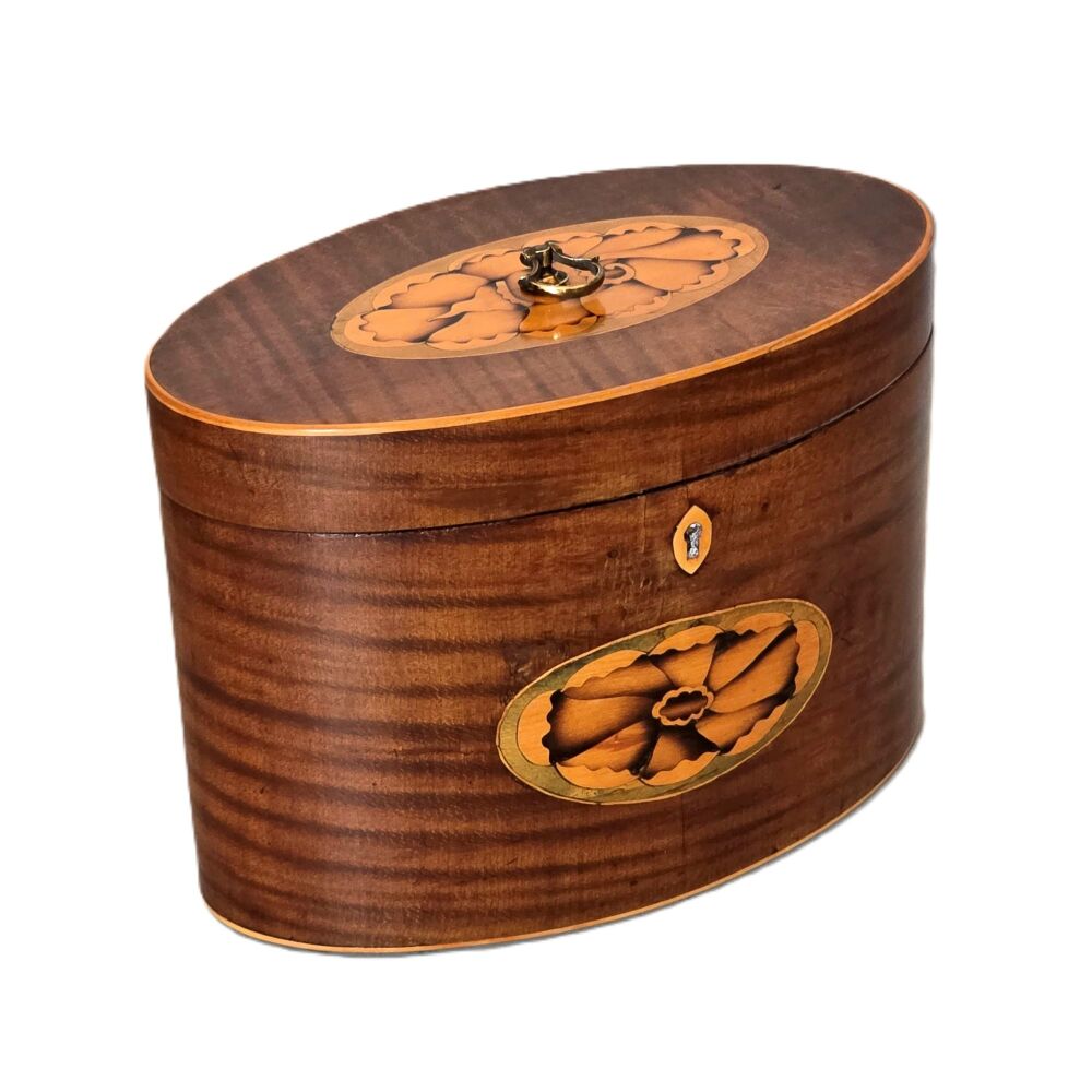 Fine Georgian Sheraton inlaid tea caddy.