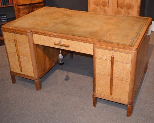 Art Deco Walnut Birds Eye Maple Desk