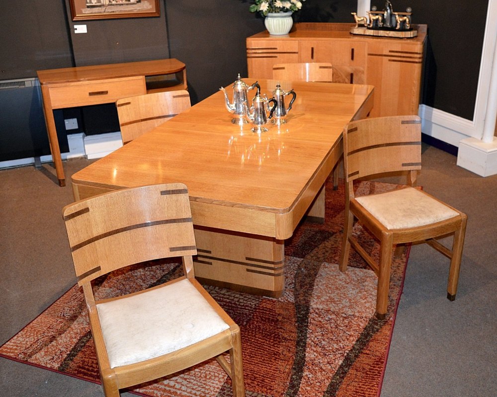Art Deco oak & walnut dining suite by Bowman Brothers