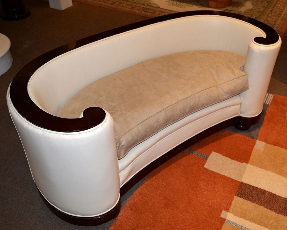 Art Deco leather & suede upholstered sofa