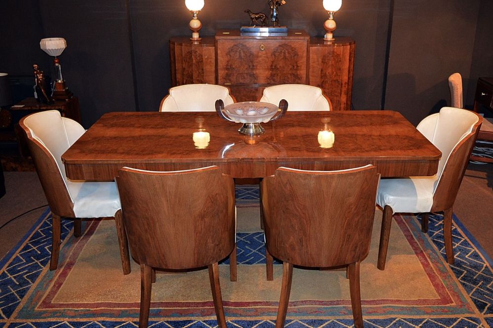 H&L Epstein Art Deco Walnut Dining Suite