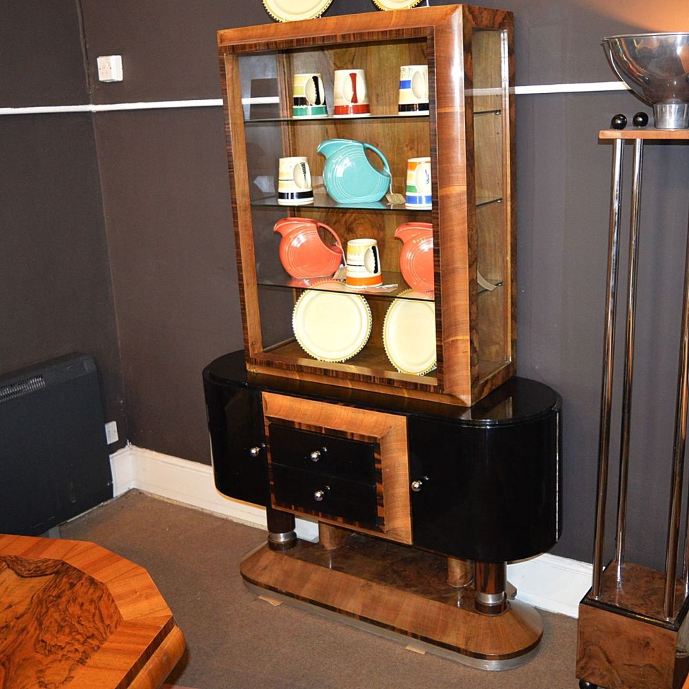 Unusual Italian Art Deco Walnut Display Cabinet