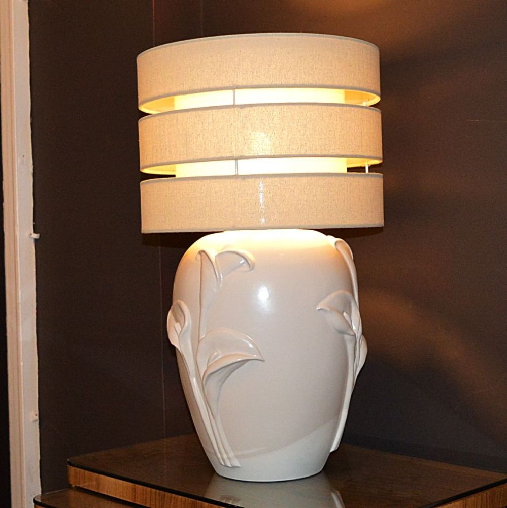 Unusual pottery table lamp with matching shade