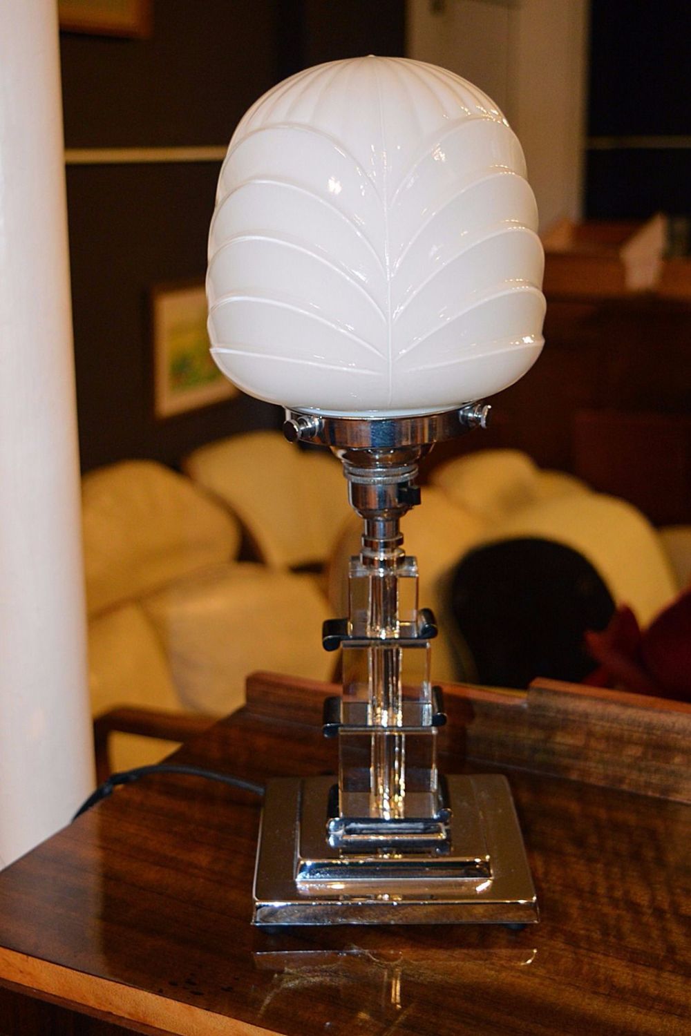 Art Deco chrome & lucite table lamp.