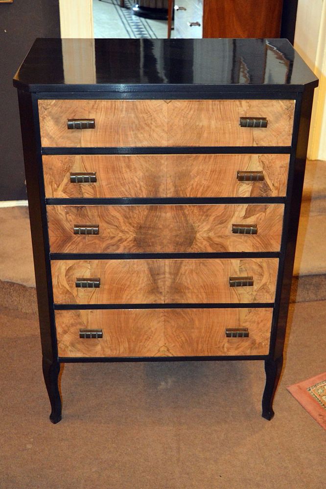 Art Deco walnut & ebonised chest of drawers
