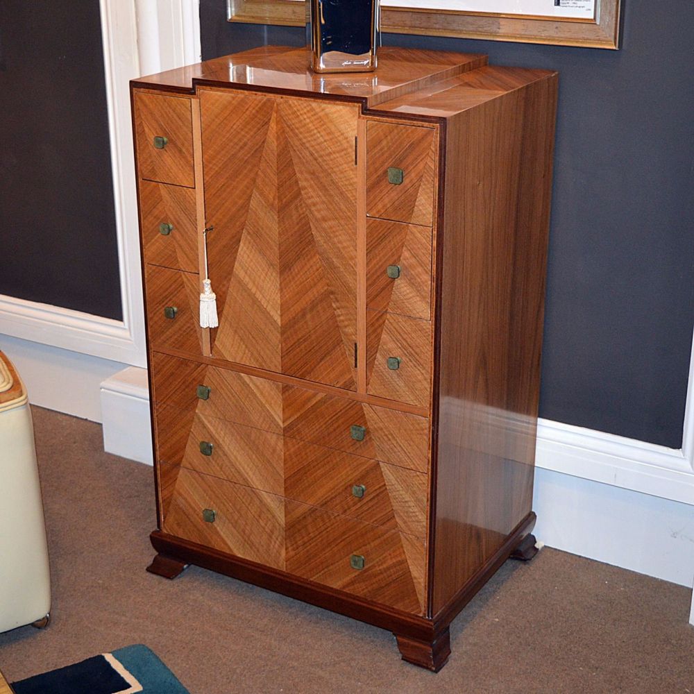 Art Deco walnut tallboy chest of drawers by Waring & Gillow