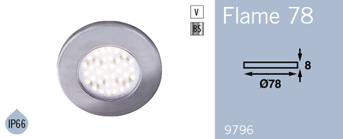 LFR9796BS FRILIGHT Flame 78 LED Flush Mount Downlight 12 Volt 36SMD IP66
