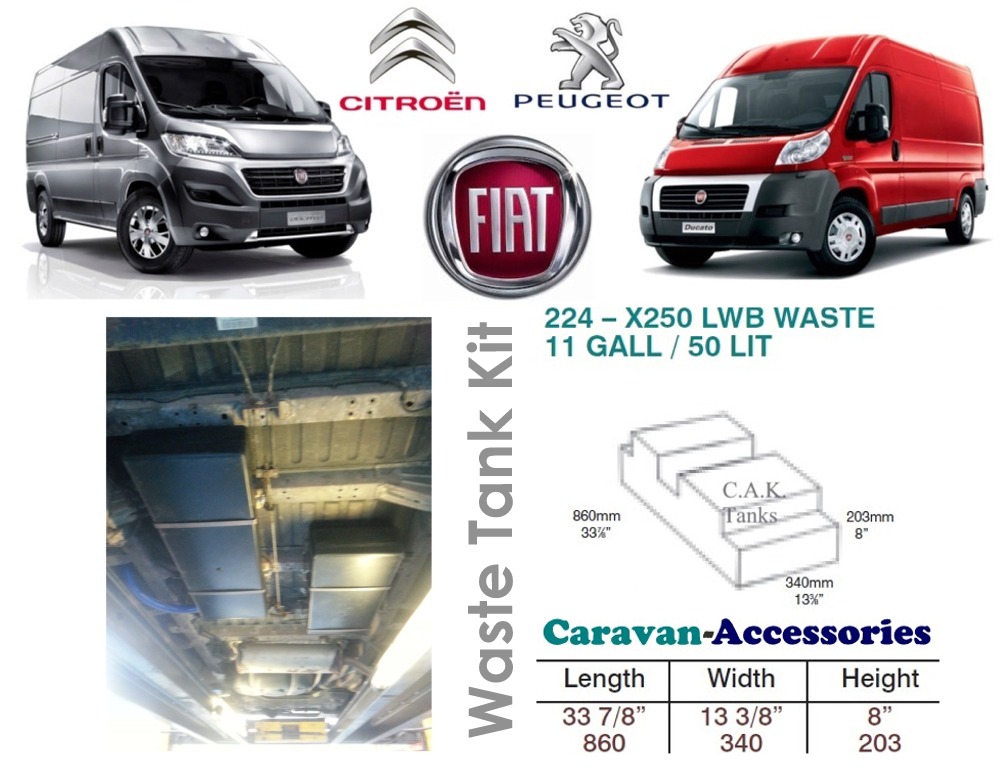 CAK-224W Ducato, Boxer, Relay X250/290 Waste Water Tank - 50 Litres - D.I.Y. Installation Kit Van to Campervan