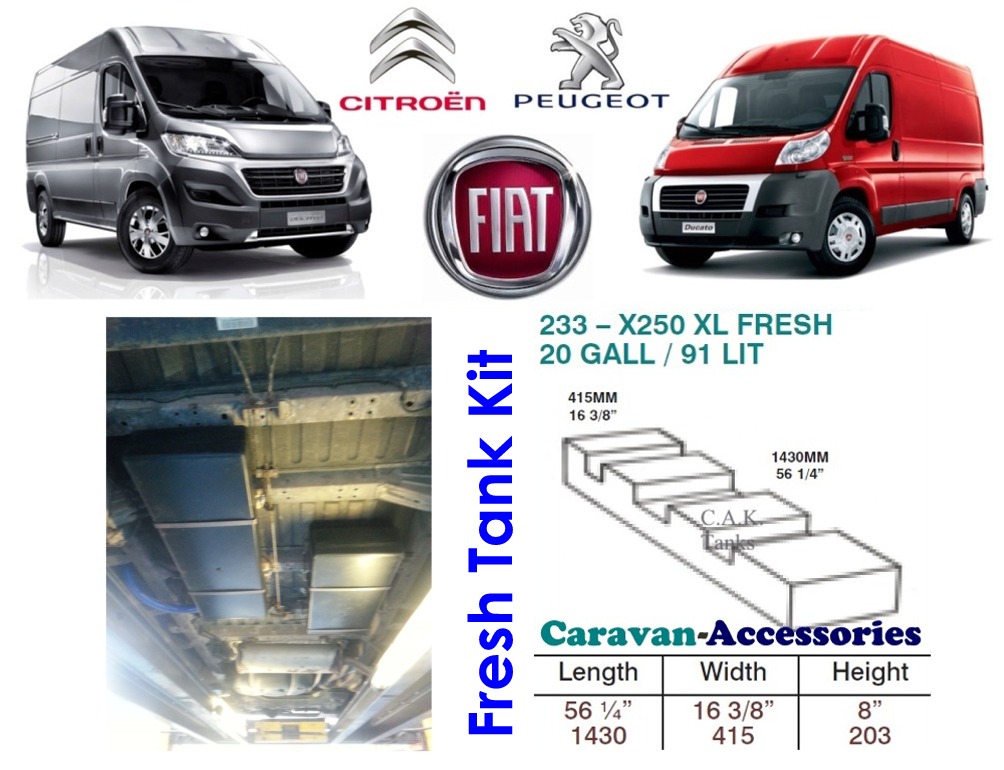 CAK-233F Ducato, Boxer, Relay L4 ONLY X250/290 Fresh Water Tank - 91 Litres - D.I.Y. Installation Kit Van to Campervan