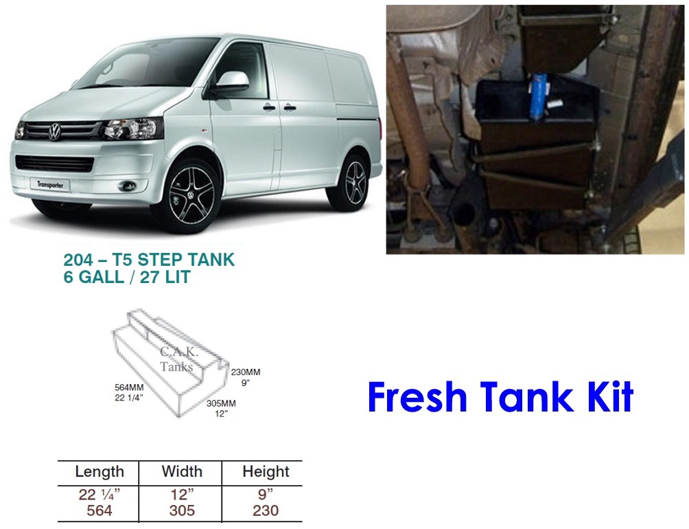 CAK-204F Fresh Water Tank for Volkswagen T5 & T6 - 27 Litres - D.I.Y. installation kit for VW camper conversions