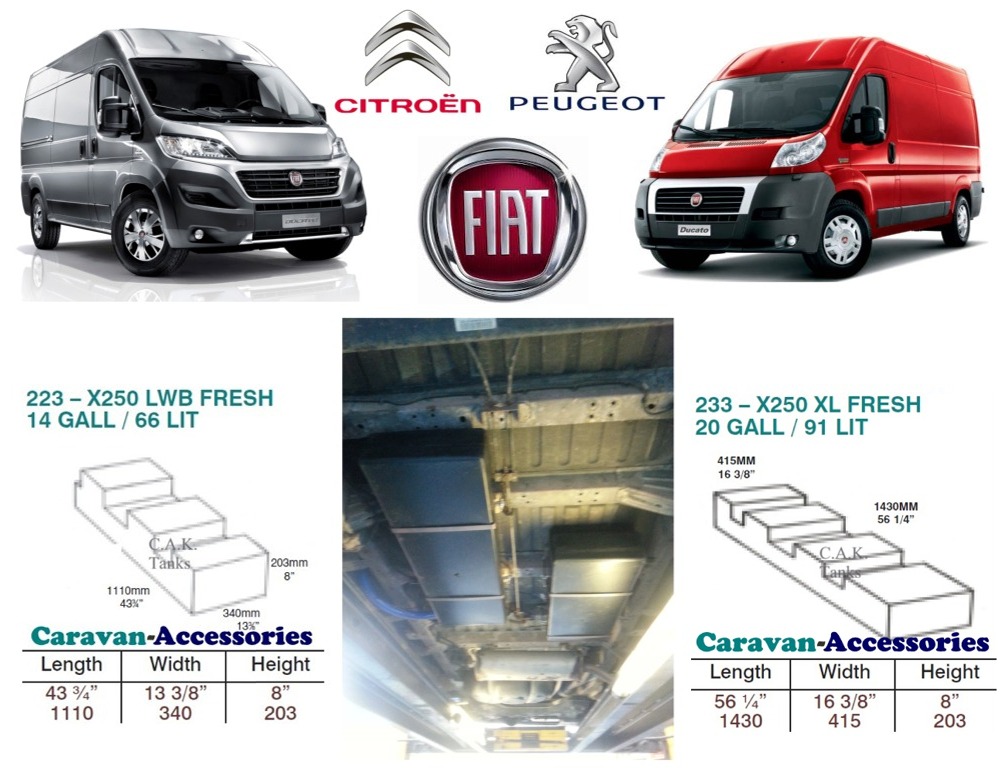 CAK-X250290KTXL Fresh & Waste Water Tanks For Ducato, Boxer, Relay X250/290 L4 ONLY D.I.Y. Installation Kit Van to Campervan