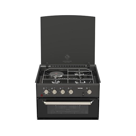 THETFORD Minigrill Dual Fuel Cooker 3 Gas Burners 1 Electric Hotplate & Grill w/ Glass Lid & 12 Volt Ignition (SHG73999-SP)