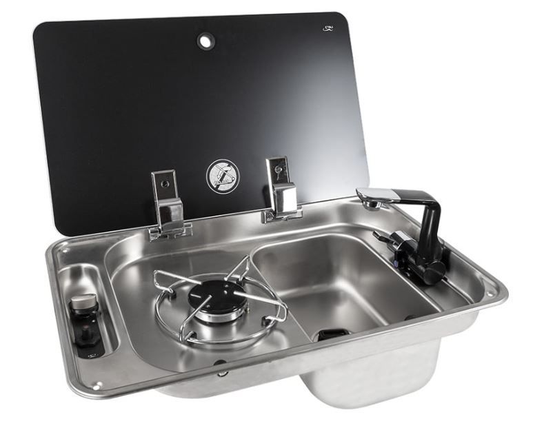 FL1323 CAN Single Burner & Sink with Folding Glass Lid (Right Hand Sink) In