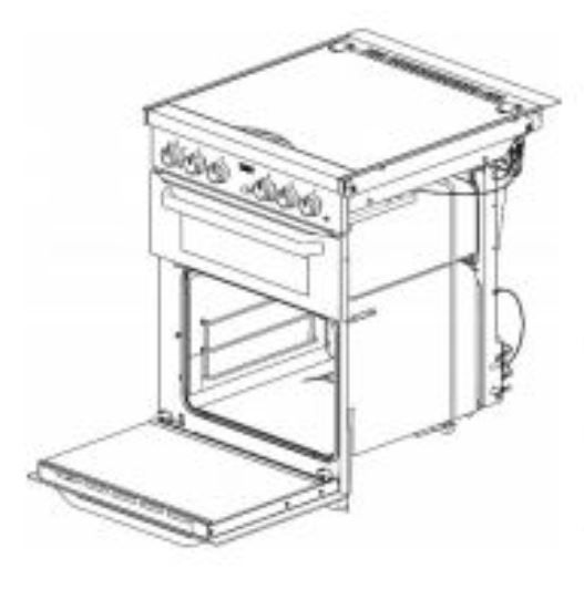 (017) THETFORD Spare Aspire MKII Bottom Hinge Oven Door w/ Hinges [Glass: Black] [Print: N] [Cladding: N] [Handle: Brushed Nickel] (SMAO6770.BK01X)