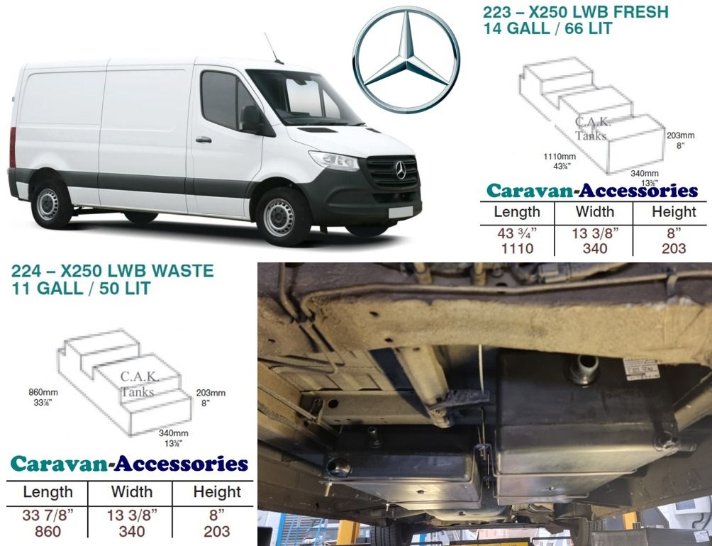 CAK-MERCFWDL2F Fresh & Waste Water Tanks For Mercedes Sprinter FWD L2 2018-Onwards D.I.Y. Installation Kit Van to Campervan
