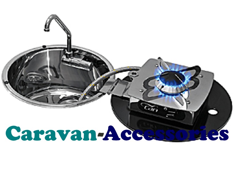 CLC1701 CAN Crystal Glass Sink with Flip-out Single Burner Round (Folds Out To The Right) Including Waste