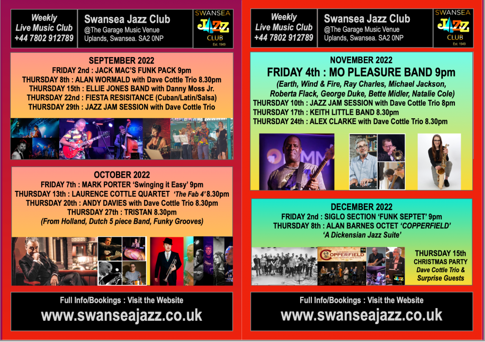 Swansea Jazz CLub Events Autumn 2022