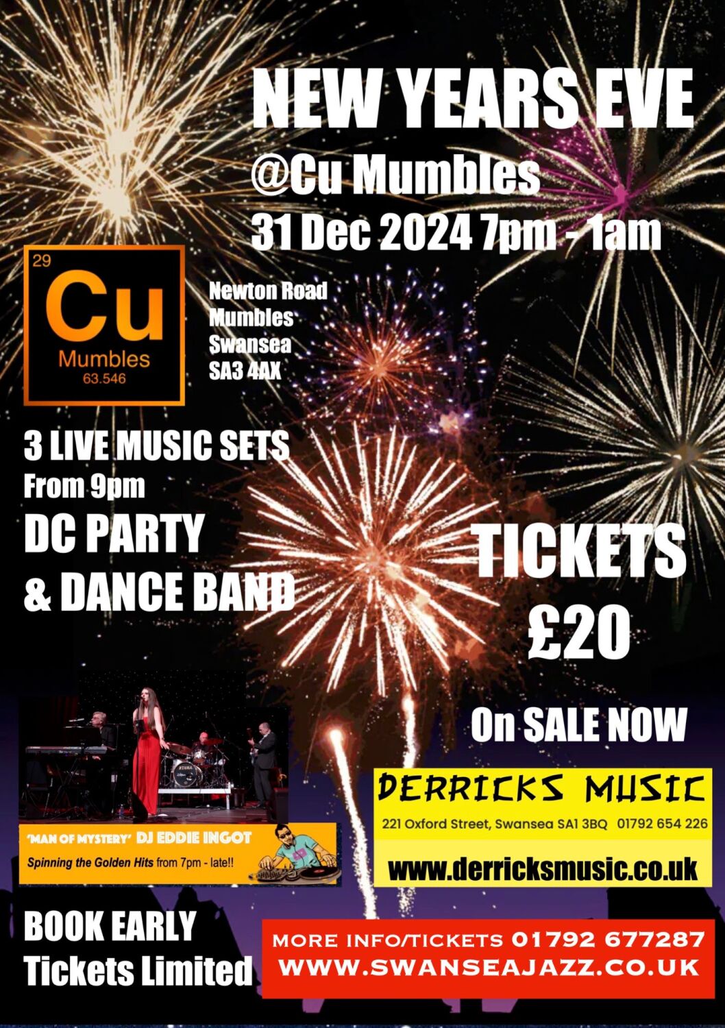 NEW YEARS EVE @Cu Mumbles : DC PARTY & DANCE BAND & DJ Eddie Ingot 7pm - 1a