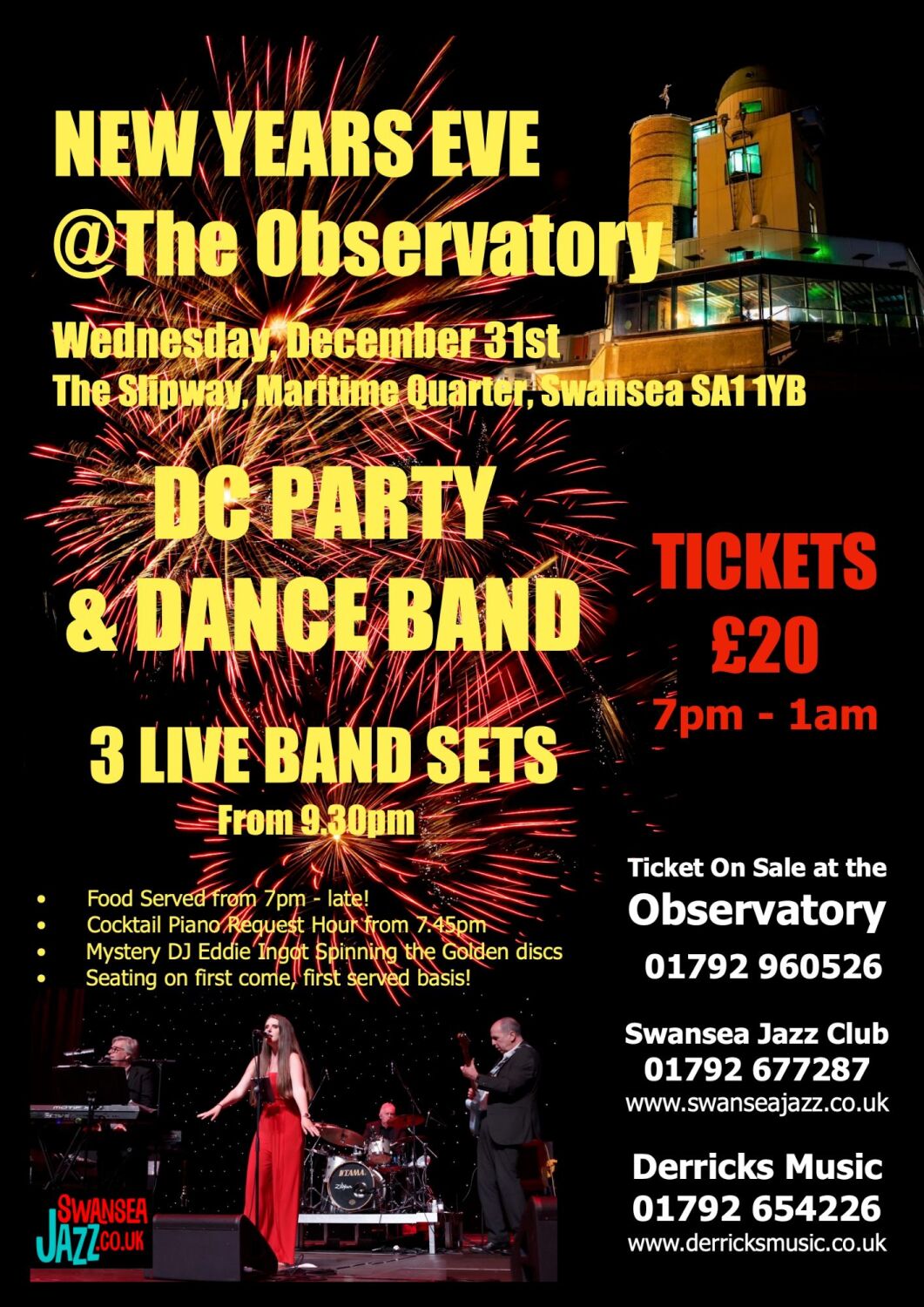 NEW YEARS EVE DECEMBER 31st @THE OBSERVATORY : DC PARTY & DANCE BAND 7pm - 