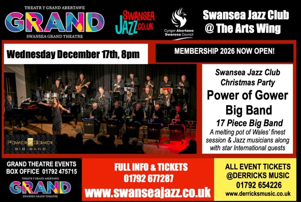 WEDNESDAY December 17th, 8pm : CHRISTMAS PARTY with POWER OF GOWER BIG BAND Arts WIng @Swansea Grand Theatre