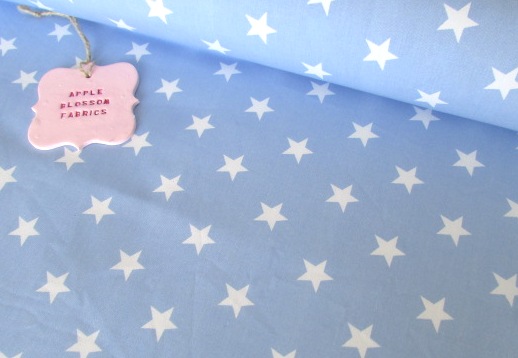 White Stars on Baby Blue by Rose & Hubble 100% Cotton