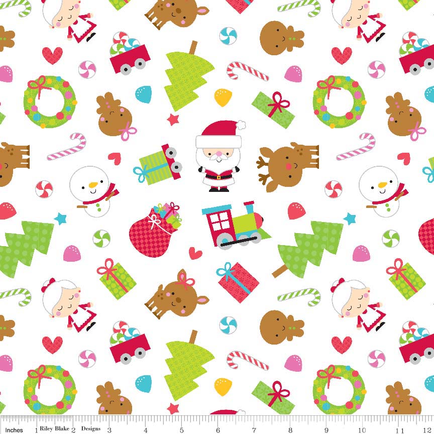 Santa Express Santa Main White by Riley Blake 100% Cotton