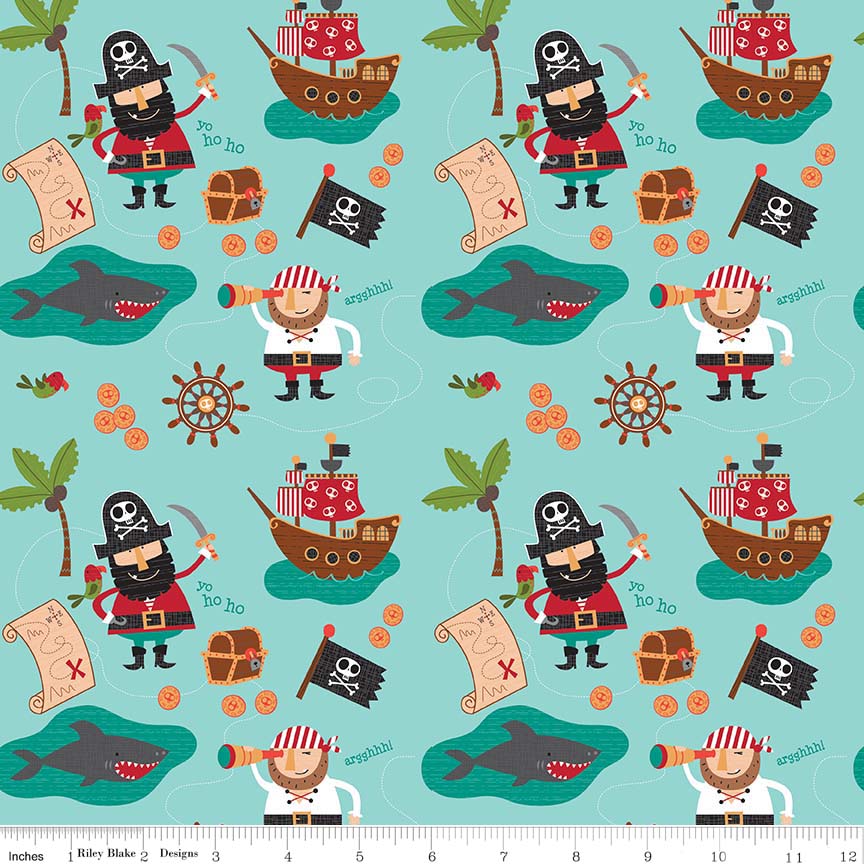 Blackbeard's Pirates Main Blue by Riley Blake Designs 100% Cotton 52 x 60 cm