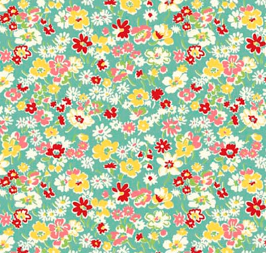 Toy Chest Florals Teal by P & B Textiles 100% Cotton