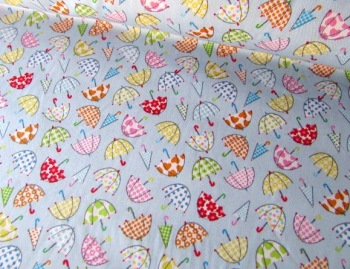 Multi Coloured Umbrellas on Blue by Rose & Hubble 100% Cotton