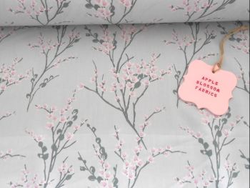 Japanese Spring Blossom Grey by Rose & Hubble 100% Cotton